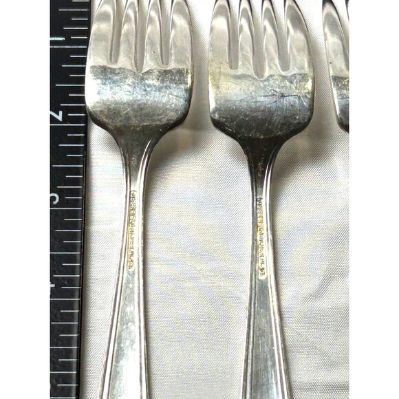 Vintage Deerfield Silver Plate Dinner Forks Set of 8 –1940s Art Deco Beaded Edge - Picture 3 of 10